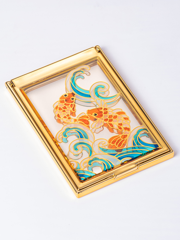 便携化妆镜-锦鲤与海浪